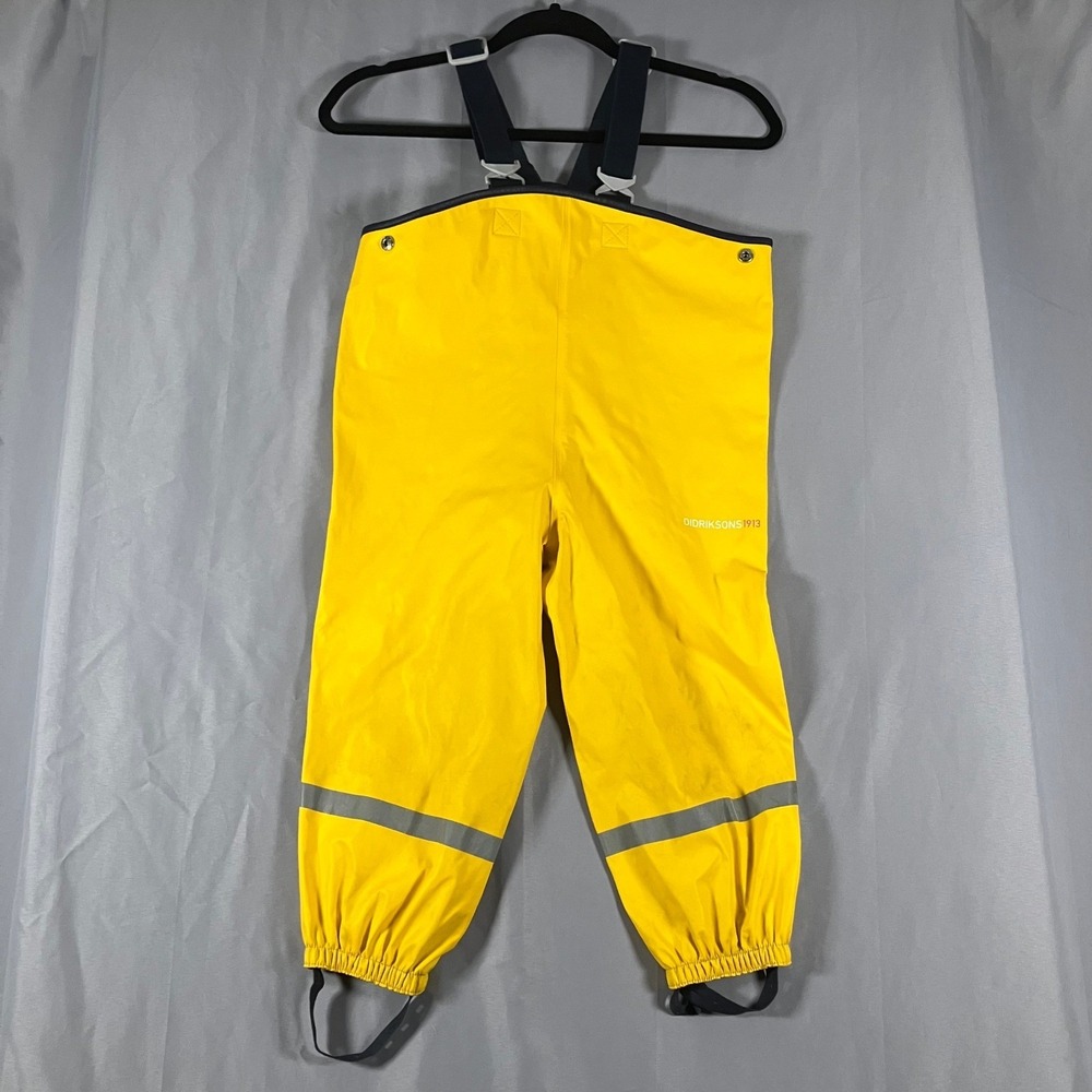 Didriksons 1913 Kids Size 100 Yellow Waterproof Slaskeman Rain Bibs Reflective